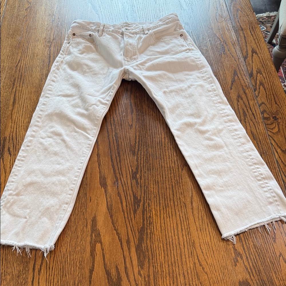 Raw Hem Straight Leg Jeans Ecru Women’s 10 Uniqlo